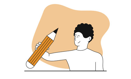 Man learning vector concept illustration. Online education and student study. Character and internet knowledge. Studying on book and male training. Course information and lesson on textbookのイラスト素材