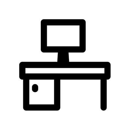 Office table icon line isolated on white background. Black flat thin icon on modern outline style. Linear symbol and editable stroke. Simple and pixel perfect stroke vector illustrationのイラスト素材
