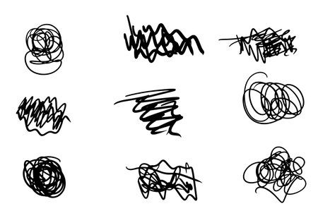 Hand drawn doodle line shape set or scribble collection. Black figures isolated on white backgroundのイラスト素材