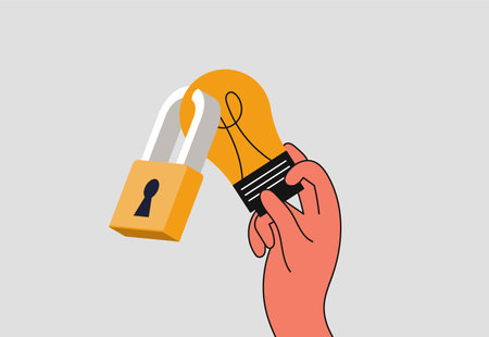 Intellectual property and copyright protection of property. Copyrights and their protection. Commodity brand and owned rights. Vector illustration conceptのイラスト素材