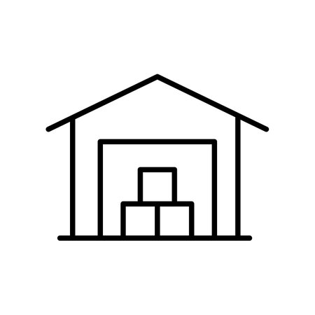 Vector line icon warehouse with parcels for delivery isolated on white backgroundのイラスト素材