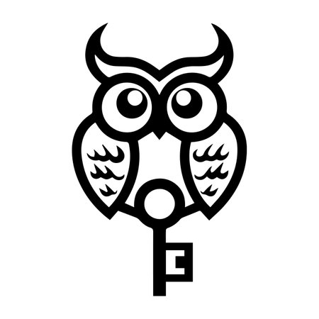 Owl Key logo or modern line icon. Vector line art and icon design with bold outline. Black and white Pixel Perfect minimalistic symbol isolate white background. Creative logotypeのイラスト素材