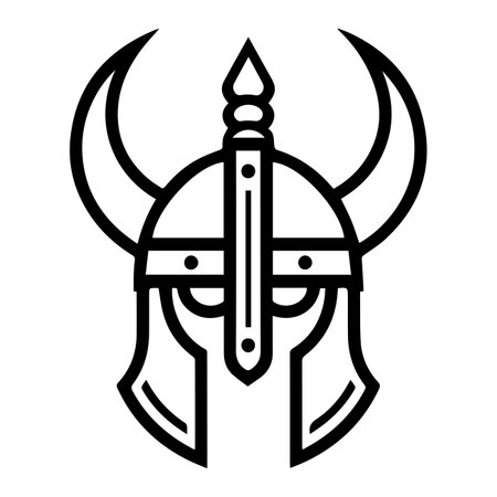 Viking Helmet logo or modern line icon. Vector line art and icon design with bold outline. Black and white Pixel Perfect minimalistic symbol isolate white background. Creative logotypeのイラスト素材