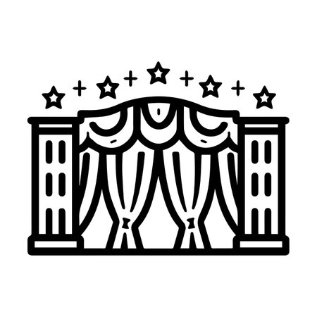 Theater icon or modern line symbol. Vector line art and icon design with bold outline. Black and white Pixel Perfect minimalistic symbol isolated white background. Silhouette simple thin signのイラスト素材