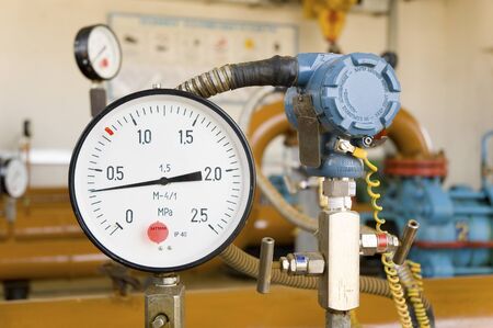 Pressure meter on a gas pipelineの写真素材