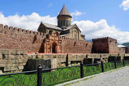Wall of the Svetitskhoveli Cathedral a Georgian Orthodox cathedral in town of Mtskheta Georgia.の写真素材