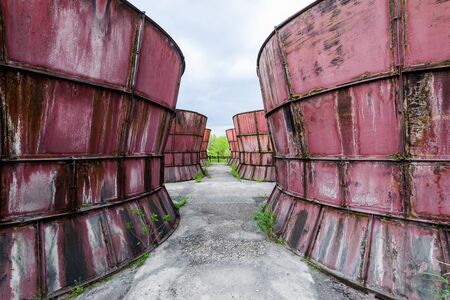 Old and rusty cooling tower at power station