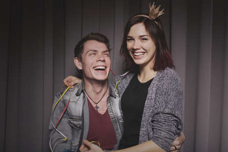 Happy couple in a photo booth