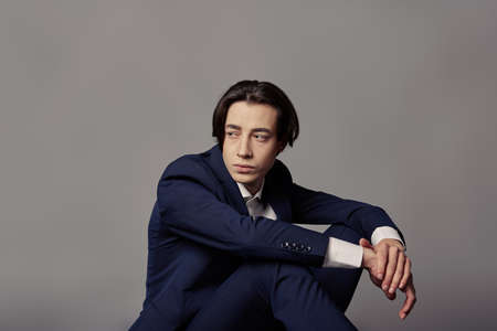 Business fashion man wearing blue suit with white shirtの写真素材