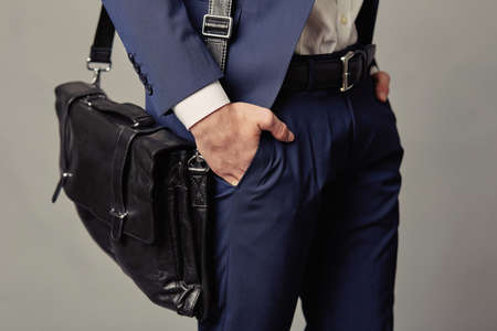 Business fashion man wearing blue suit with white shirtの写真素材