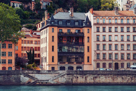 Lyon, France - May 10, 2019. Lyon cityscape from Saone riverのeditorial素材
