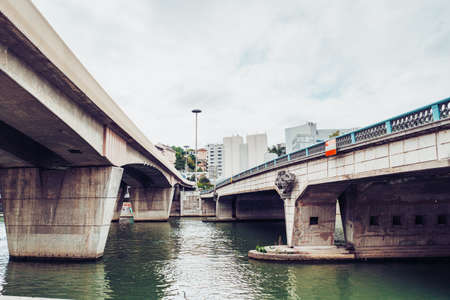 Lyon, France - May 10, 2019. Two bridges on the river Saoneのeditorial素材