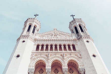Lyon, France - May 7, 2019. Front view of the Basilica of Notre-Dame de Fourviere in Lyon France