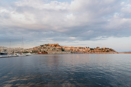 KAVALA, GREECE - July 7, 2022: Popular Tourist destination. Bay with boats in Kavala cityのeditorial素材