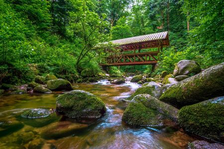 Beautiful Geroldsau Waterfall in Black Forest, Germanyの写真素材