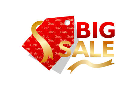 Big sale with label and ribbon sign design for promotion. red and gold colorのイラスト素材