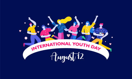 International youth day. August 12. Campaign vector illustration with colorful crowd peopleのイラスト素材