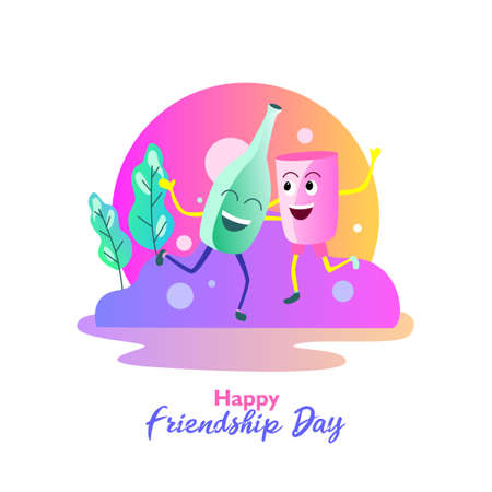 Happy friendship day. With bottle and glass is being dancing. Vector illustration,のイラスト素材