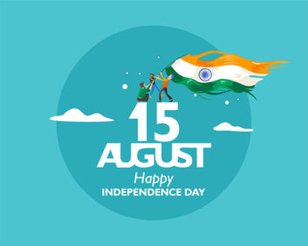 15 august text for india independence day. With concept the indian people holding flag fluttering on...
