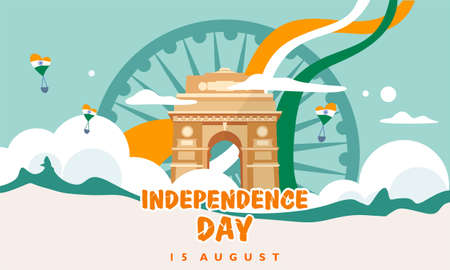 India independence day. 15 august. India gate. heritage building. For greeting card, banner and poster template. Vector illustrationのイラスト素材