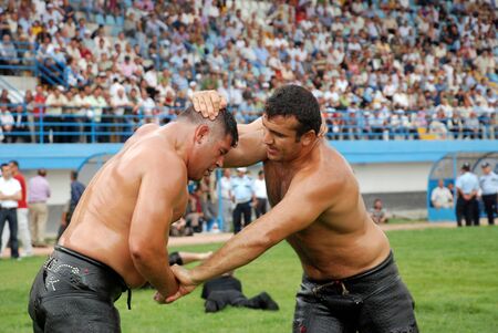 Ankara, Turkey, July 18,2009 - Competitors of KÄ±rkpÄ±nar oil wrestlerのeditorial素材