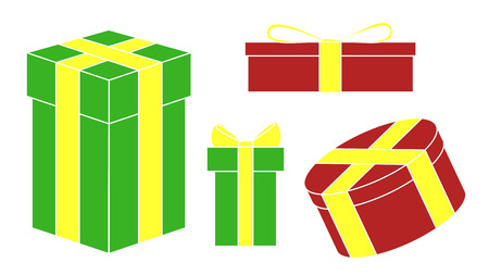 Set of colored holiday Christmas gifts. Simple set, 4 boxes.のイラスト素材