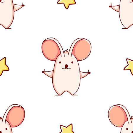 Simple seamless pattern, cute kawaii hand drawn mouse doodles, printのイラスト素材