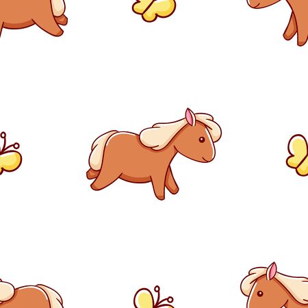 Seamless pattern, cute kawaii hand drawn horse doodles, printのイラスト素材
