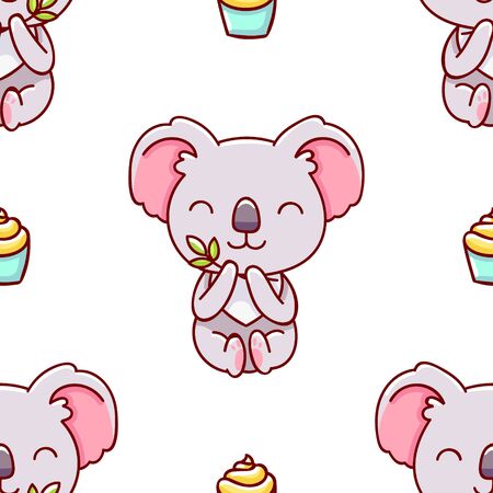 Seamless pattern, cute kawaii hand drawn koala doodlesのイラスト素材