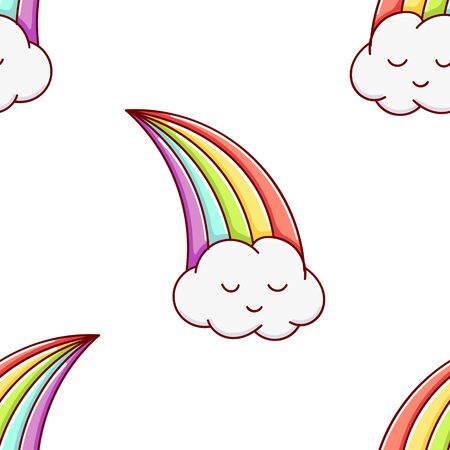 Seamless pattern, cute kawaii hand drawn rainbow doodlesのイラスト素材