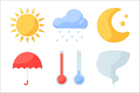Flat design weather element collection. Set six elementsのイラスト素材