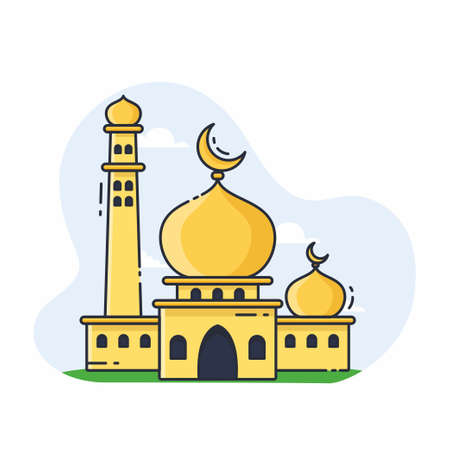 Illustration vector graphic of the mosque. Mosque minimalist style isolated on a white background. The illustration is suitable for web landing page banners, flyers, stickers, cards, etc.のイラスト素材
