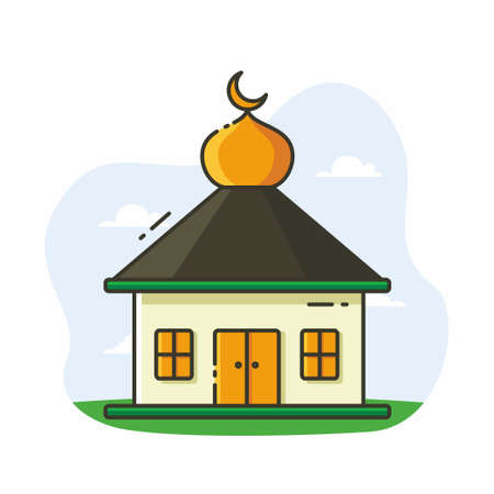 Illustration vector graphic of the mosque. Mosque minimalist style isolated on a white background. The illustration is suitable for web landing page banners, flyers, stickers, cards, etc.のイラスト素材