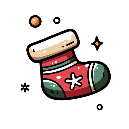 Christmas Sock Ornament isolated on a white background. Design for stickers, icons, cards, etc. Vector - Illustration.のイラスト素材