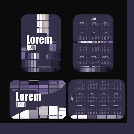 pocket calendar 2016. Template calendar grid. Vertical horizontal orientation of days of week. Illustration in format - gray purpleのイラスト素材
