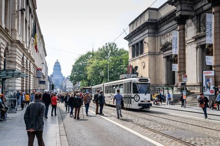 BRUSSELS, BELGIUM - MAY 1, 2019: 150TH ANNIVERSARY OF THE TRAMWAY IN BRUSSELS, 150EME ANNIVERSAIRE DU TRAMWAY A BRUXELLESのeditorial素材