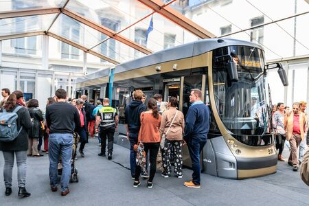 BRUSSELS, BELGIUM - MAY 1, 2019: 150TH ANNIVERSARY OF THE TRAMWAY IN BRUSSELS, 150EME ANNIVERSAIRE DU TRAMWAY A BRUXELLESのeditorial素材
