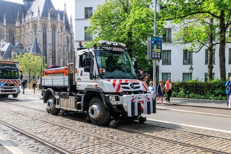 BRUSSELS, BELGIUM - MAY 1, 2019: 150TH ANNIVERSARY OF THE TRAMWAY IN BRUSSELS, 150EME ANNIVERSAIRE DU TRAMWAY A BRUXELLESのeditorial素材
