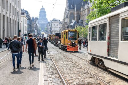 BRUSSELS, BELGIUM - MAY 1, 2019: 150TH ANNIVERSARY OF THE TRAMWAY IN BRUSSELS, 150EME ANNIVERSAIRE...