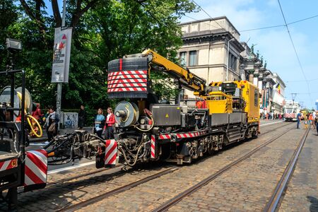 BRUSSELS, BELGIUM - MAY 1, 2019: 150TH ANNIVERSARY OF THE TRAMWAY IN BRUSSELS, 150EME ANNIVERSAIRE DU TRAMWAY A BRUXELLESのeditorial素材