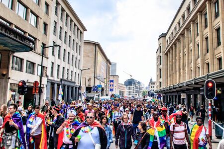 BRUSSELS, BELGIUM - 18 May 2019: Pride parade through the center of Brussels. The theme of the...