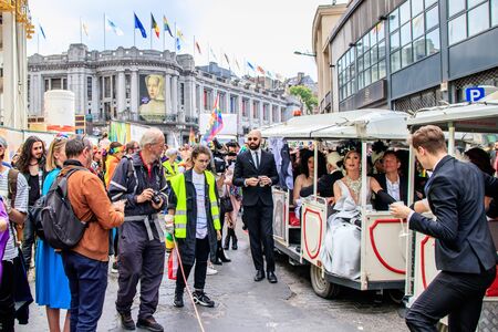 BRUSSELS, BELGIUM - 18 May 2019: Pride parade through the center of Brussels. The theme of the...