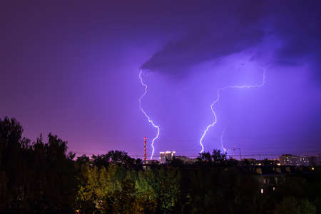 Lightning storm over the cityの写真素材