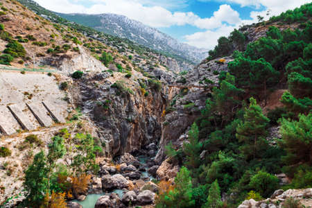 Caminito del Rey walking trail , Kings little pathway, Beautiful views of El Chorro Gorge, Ardales, Malaga, Spain.の写真素材