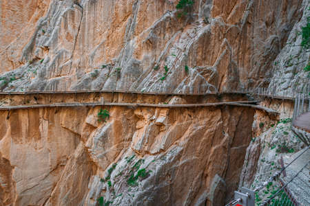 Caminito del Rey walking trail , Kings little pathway, Beautiful views of El Chorro Gorge, Ardales, Malaga, Spain.の写真素材