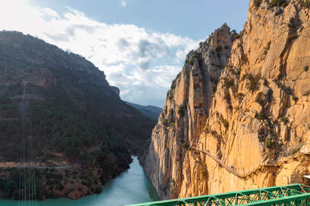 Caminito del Rey walking trail , Kings little pathway, Beautiful views of El Chorro Gorge, Ardales, Malaga, Spain.の写真素材