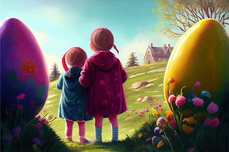 Which one do you want. happy girl holding easter painted eggs. kid wear bunny ears. child in rabbit costume. spring holiday fun. happy easter. egg hunting. childhood happiness. Getting ready for Easterの素材