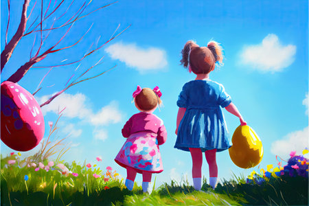 Which one do you want. happy girl holding easter painted eggs. kid wear bunny ears. child in rabbit costume. spring holiday fun. happy easter. egg hunting. childhood happiness. Getting ready for Easterの素材