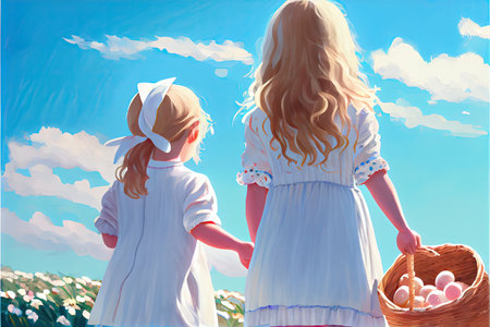 Which one do you want. happy girl holding easter painted eggs. kid wear bunny ears. child in rabbit costume. spring holiday fun. happy easter. egg hunting. childhood happiness. Getting ready for Easterの素材