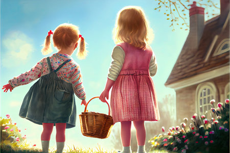 Which one do you want. happy girl holding easter painted eggs. kid wear bunny ears. child in rabbit costume. spring holiday fun. happy easter. egg hunting. childhood happiness. Getting ready for Easterの素材